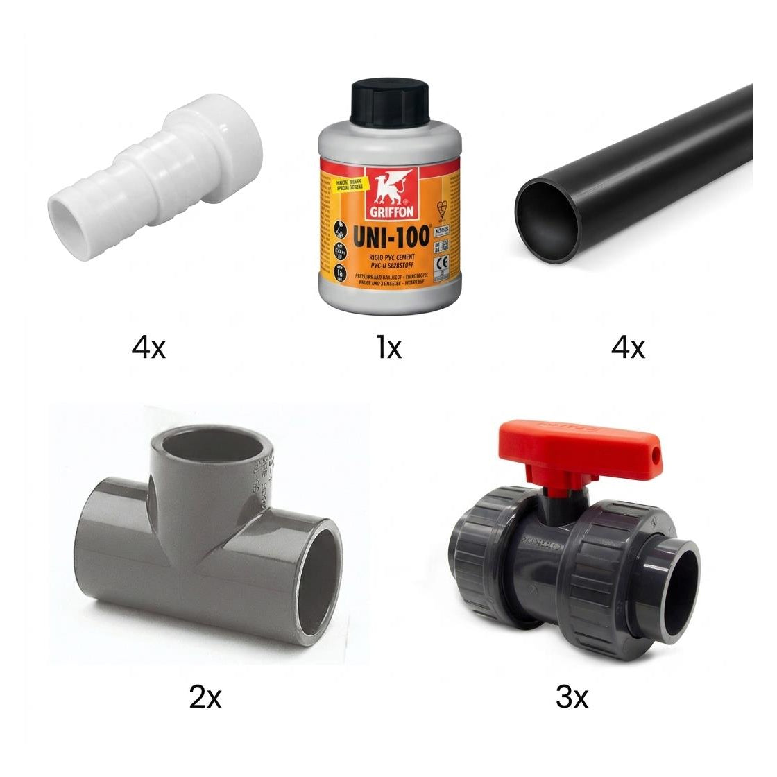 Bypass-Set für Wärmepumpen Ø 38/32 mm Klebetüllen -unverklebt-