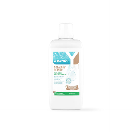 1L bottle of Desalgin Classic pool anti-algae treatment for pool and pond care