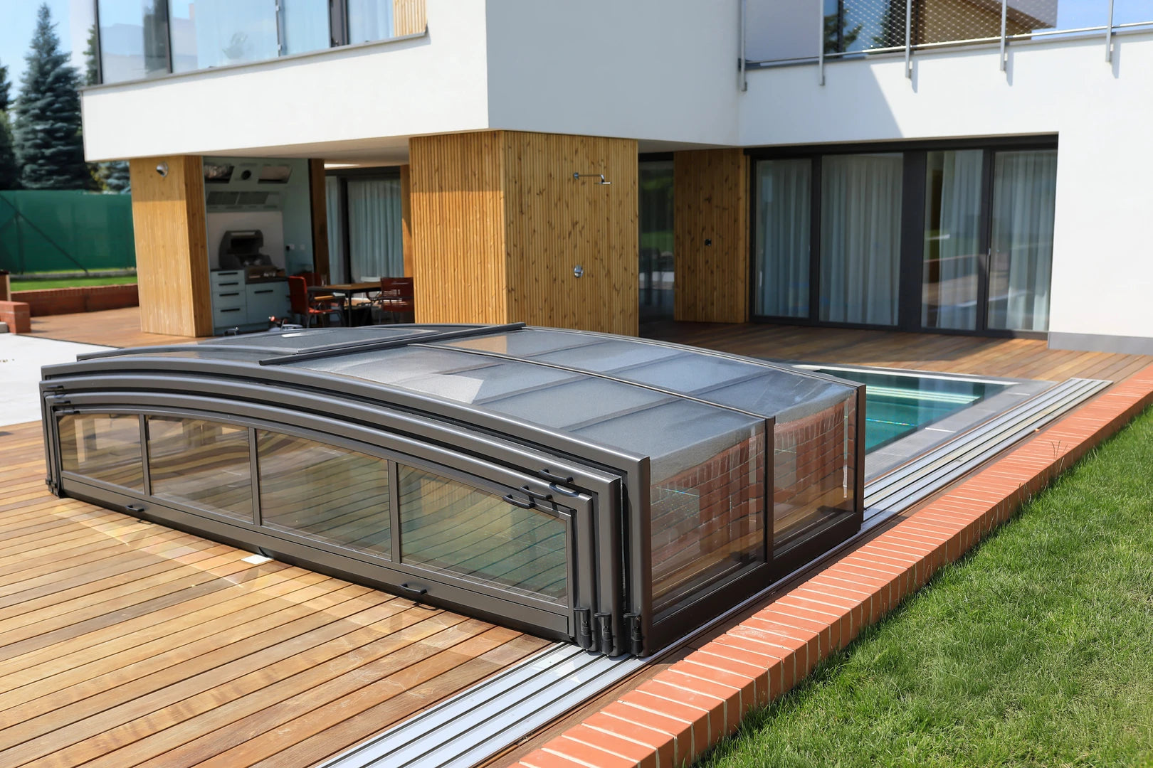 Alukov VIVA Poolüberdachung, einseitige Schiene, Anthrazit Alu - Pool & Teich