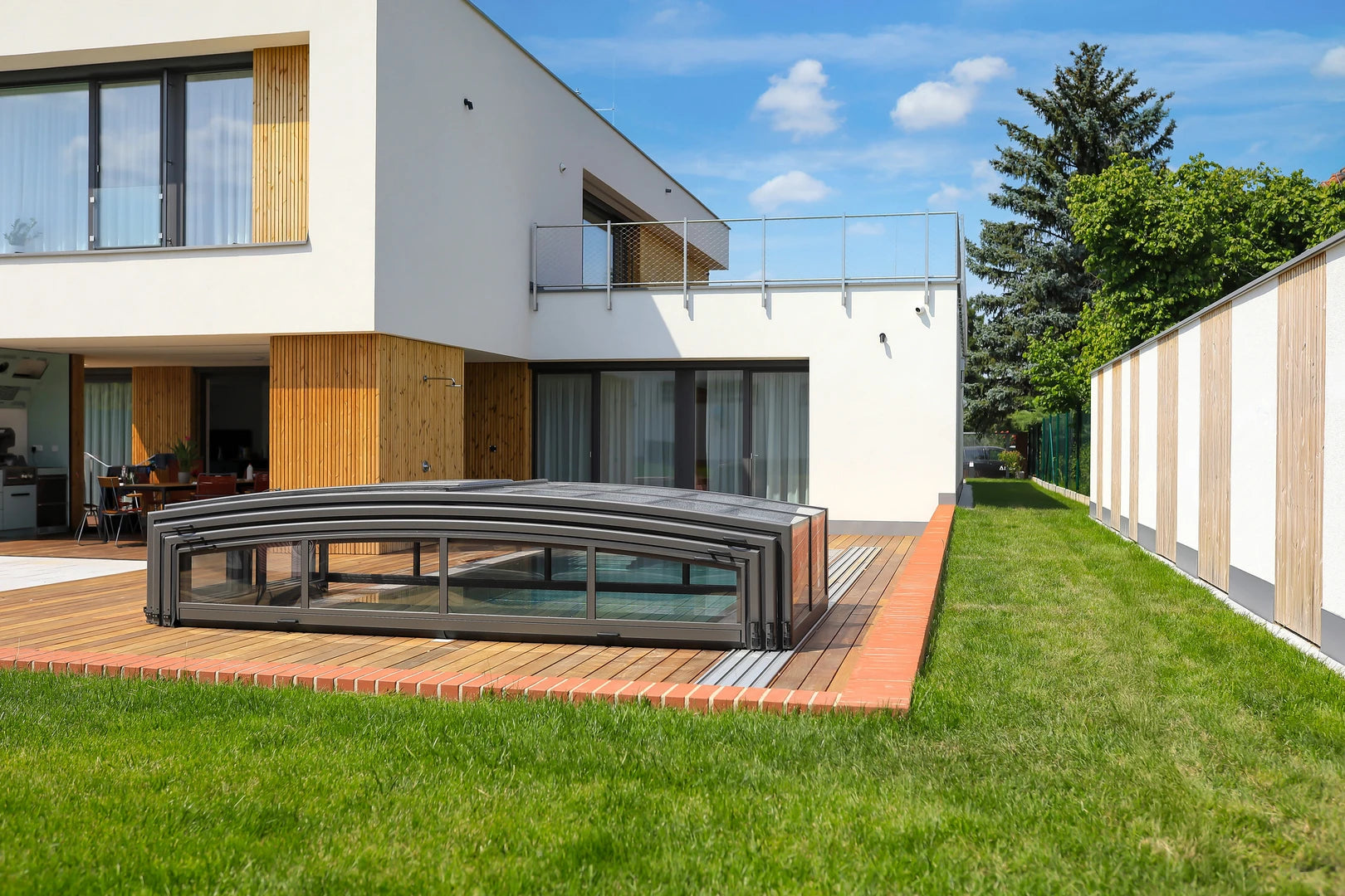 Alukov VIVA Poolüberdachung, einseitige Schiene, Anthrazit Alu - Pool & Teich