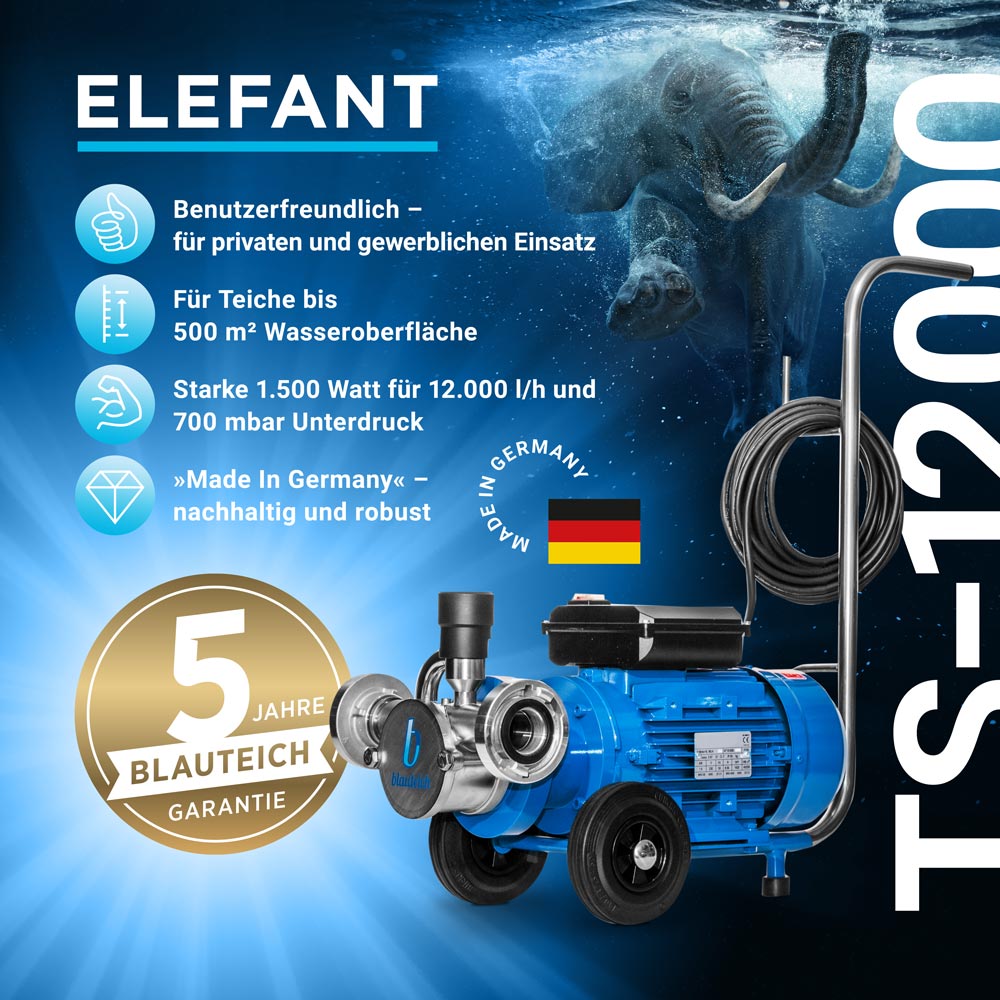 Blauteich Teichschlammsauger Elefant TS−12000 Pro Set - Pool & Teich