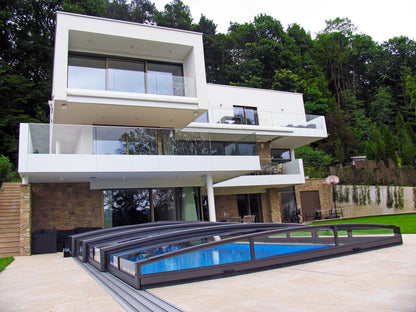 Alukov VIVA Poolüberdachung, einseitige Schiene, Anthrazit Alu - Pool & Teich