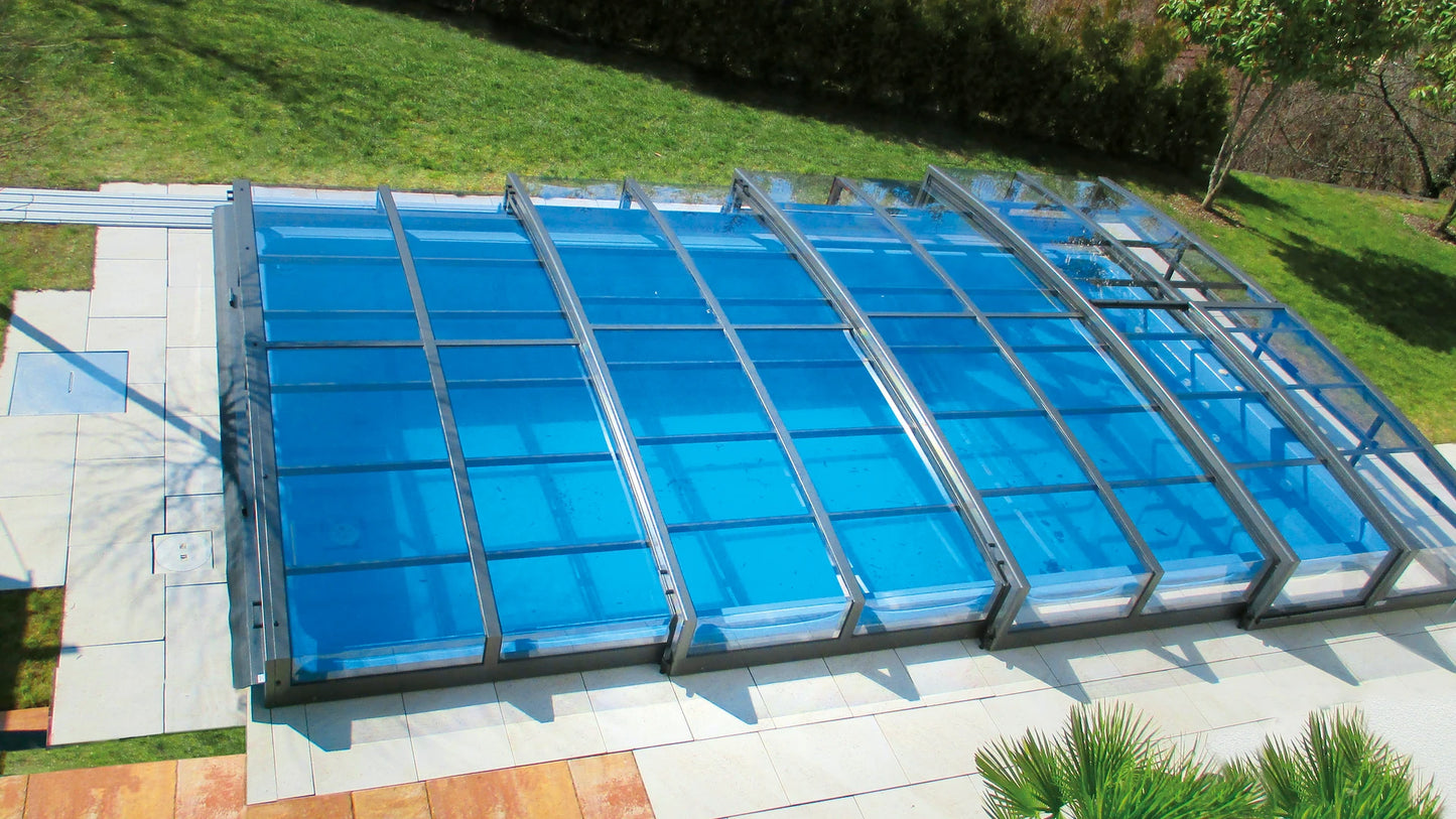 Alukov VIVA Poolüberdachung, einseitige Schiene, Anthrazit Alu - Pool & Teich