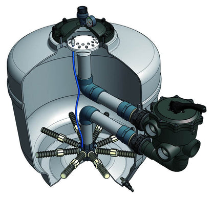 BWT Caldera set of fiberglass pool sand filter systems with pump